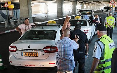 Illustrative: Taxis drivers at Ben Gurion Airport on June 12, 2017. (Flash90)