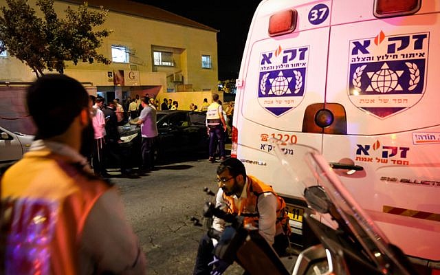 Illustrative. Ambulances and emergency services in Beitar Illit, in the West Bank, on October 9, 2018. (Nati Shohat/Flash90/File) Illustrative. Ambulances and emergency services in Beitar Illit, in the West Bank, on October 9, 2018. (Nati Shohat/Flash90/File)