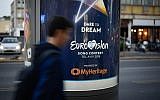 A street advertisement for the upcoming Eurovision Song Contest 2019 in Tel Aviv, Israel, seen on a central street in Tel Aviv, on January 24, 2019. (Adam Shuldman/Flash90)