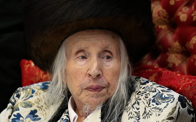 Grand Rabbi Menachem Mendel Taub of the Kaliv (Hasidic dynasty) at a special ceremony in Jerusalem on March 13, 2019. (David Cohen/Flash90 ) Grand Rabbi Menachem Mendel Taub of the Kaliv (Hasidic dynasty) at a special ceremony in Jerusalem on March 13, 2019. (David Cohen/Flash90 )