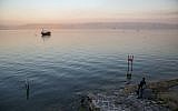 View of the Sea of Galilee as seen from the promenade of Tiberias on March 18, 2019. (David Cohen/Flash90)