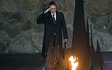 Brazilian president Jair Bolsonaro during a visit at the Yad Vashem Holocaust memorial museum in Jerusalem on April 2, 2019. (Noam Revkin Fenton/Flash90)