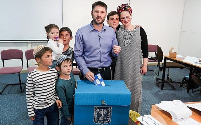 Head of the National Union party, MK Bezalel Smotrich, casts his ballot at a voting station in the West Bank settlement of Kedumim during the Knesset Elections on April 9, 2019. (Hillel Maeir/Flash90) Head of the National Union party, MK Bezalel Smotrich, casts his ballot at a voting station in the West Bank settlement of Kedumim during the Knesset Elections on April 9, 2019. (Hillel Maeir/Flash90)