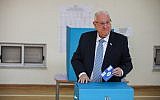 President Reuven Rivlin casts his ballot at a voting station in Jerusalem on April 9, 2019 (Hadas Parush/Flash90)