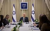 Members of the Likud party meet with President Reuven Rivlin at the President's Residence in Jerusalem on April 15, 2019. (Yonatan Sindel/Flash90)