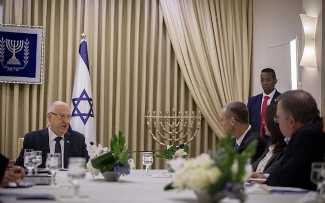 Members of the Likud party meet with President Reuven Rivlin at the President's Residence in Jerusalem on April 15, 2019, as Rivlin began consulting political leaders to decide who to task with trying to form a new government (Yonatan Sindel/Flash90) Members of the Likud party meet with President Reuven Rivlin at the President's Residence in Jerusalem on April 15, 2019, as Rivlin began consulting political leaders to decide who to task with trying to form a new government (Yonatan Sindel/Flash90)