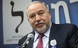 Yisrael Beytenu party leader Avigdor Liberman leads a faction meeting at the Knesset on April 30, 2019. (Noam Revkin Fenton/Flash90)