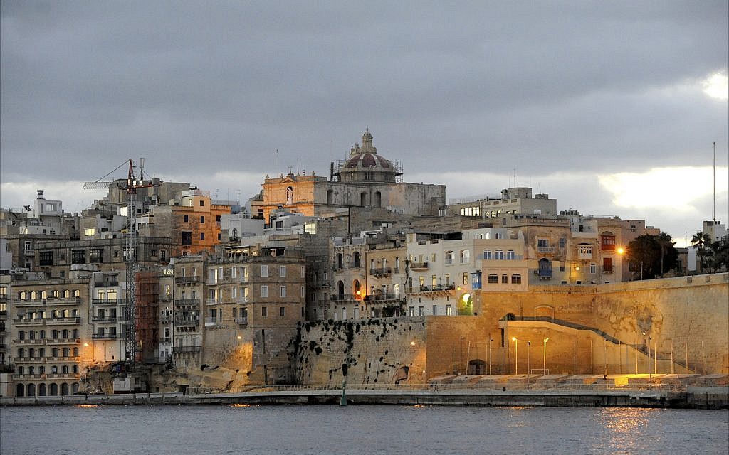 The skyline of Valletta, medieval capital of the Republic of Malta, at sunrise. (Larry Luxner/Times of Israel)