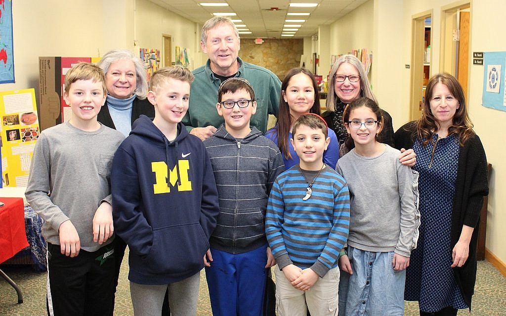Shari Jacobs (R) with fifth- and sixth-grade students and instructors at Hillel Academy of Greater Dayton. (Marshall Weiss)