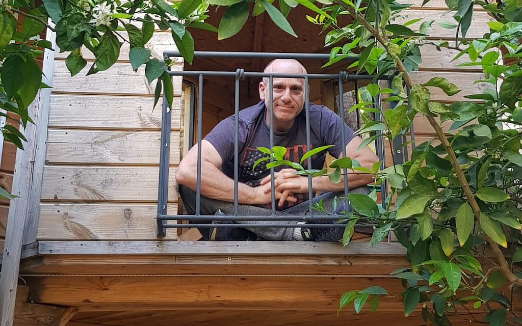 CropX CEO Tomer Tzach in the tree house he built for his children at his home in Zichron Yaakov (Courtesy) CropX CEO Tomer Tzach in the tree house he built for his children at his home in Zichron Yaakov (Courtesy)