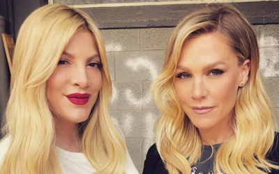 Actresses Tori Spelling (left) and Jennie Garth of 'Beverly Hills 90210' in Israel to film a commercial for Castro Kids (Courtesy Jennie Garth Instagram)