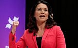 Democratic presidential candidate Rep. Tulsi Gabbard, Democrat of Hawaii, answers questions during a presidential forum held by She The People on the Texas State University campus in Houston, April 24, 2019. (AP Photo/Michael Wyke)