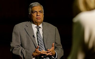 Sri Lankan Prime Minister Ranil Wickremesinghe at his office in Colombo, Sri Lanka, April 25, 2019. (AP/Eranga Jayawardena)