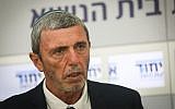 Rafi Peretz, head of the Union of Right-Wing Parties, holds a press conference after meeting with President Reuven Rivlin  in Jerusalem, April 16, 2019. (Noam Revkin Fenton/Flash90)