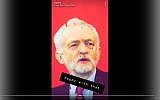 Twitter video screenshot showing bullet holes in poster of UK Labour Party leader Jeremy Corbyn allegedly used by soldiers for target practice. (Twitter screenshot)