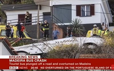 Scene of a bus crash in Madeira, where 28 passengers have been reported killed. April  17, 2019 (screen capture: YouTube)