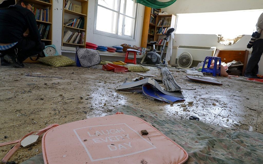 Objects are scattered in a house that was hit by a rocket fired from the Gaza Strip in the southern Israeli village of Netiv Ha'asara, on May 4, 2019. (Jack Guez/AFP)
