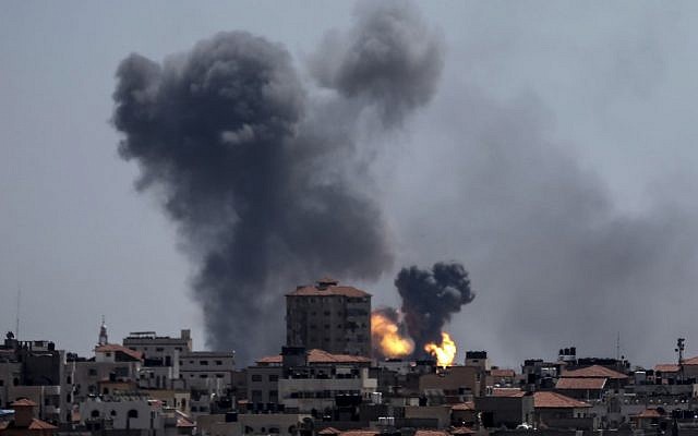 A picture taken from the Gaza Strip on May 4, 2019, shows smoke billowing following an airstrike by Israel in response to rockets fired by Palestinian terrorists. (MAHMUD HAMS / AFP) A picture taken from the Gaza Strip on May 4, 2019, shows smoke billowing following an airstrike by Israel in response to rockets fired by Palestinian terrorists. (MAHMUD HAMS / AFP)