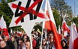 Far-right demonstrators protest against the US Senate's 447 Holocaust Restitution bill, in Warsaw, on May 11, 2019. (Alik Keplicz/AFP)