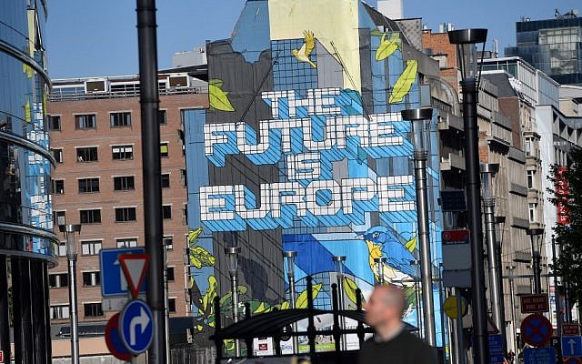 A mural reading 'The Future is Europe' is seen near the European institutions ahead of the European parliamentary elections in Brussels on May 14, 2019 (EMMANUEL DUNAND / AFP) A mural reading 'The Future is Europe' is seen near the European institutions ahead of the European parliamentary elections in Brussels on May 14, 2019 (EMMANUEL DUNAND / AFP)