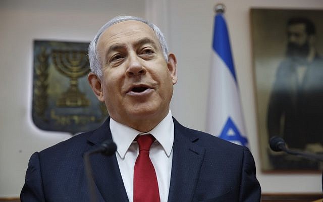 Prime Minister Benjamin Netanyahu speaks during the weekly cabinet meeting at his office in Jerusalem on May 19, 2019. (Ariel Schalit/ Various Sources/ AFP) Prime Minister Benjamin Netanyahu speaks during the weekly cabinet meeting at his office in Jerusalem on May 19, 2019. (Ariel Schalit/ Various Sources/ AFP)