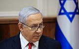 Prime Minister Benjamin Netanyahu speaks during the weekly cabinet meeting at the Prime Minister's Office in Jerusalem, on May 19, 2019. (Ariel Schalit/POOL/AFP)