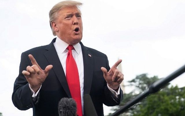 US President Donald Trump speaks to the media prior to departing on Marine One from the South Lawn of the White House in Washington, DC on May 20, 2019, as he travels to Pennsylvania for a campaign rally. (Photo by SAUL LOEB / AFP) US President Donald Trump speaks to the media prior to departing on Marine One from the South Lawn of the White House in Washington, DC on May 20, 2019, as he travels to Pennsylvania for a campaign rally. (Photo by SAUL LOEB / AFP)