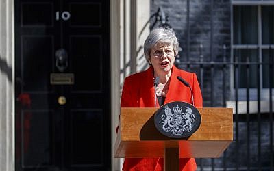Britain's Prime Minister Theresa May announces her resignation outside 10 Downing Street in London on May 24, 2019. (Tolga Akmen/AFP)