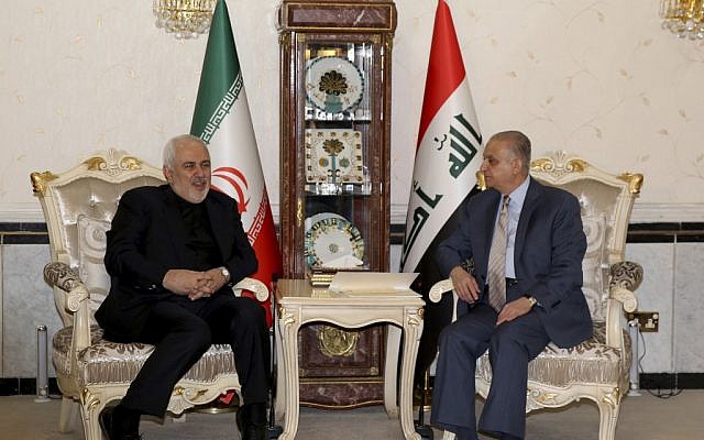 Iraqi Foreign Minister Mohammad Ali al-Hakim, right, meets Iran's Foreign Minister Mohammad Javad Zarif in Baghdad, on May 26, 2019. (SABAH ARAR/AFP) Iraqi Foreign Minister Mohammad Ali al-Hakim, right, meets Iran's Foreign Minister Mohammad Javad Zarif in Baghdad, on May 26, 2019. (SABAH ARAR/AFP)