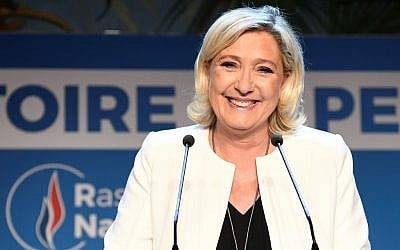 French far-right Rassemblement National (RN) President and member of Parliament Marine Le Pen delivers a speech after the announcement of initial results during an RN election-night event for European parliamentary elections on May 26, 2019, at La Palmeraie venue in Paris. (Bertrand GUAY / AFP)