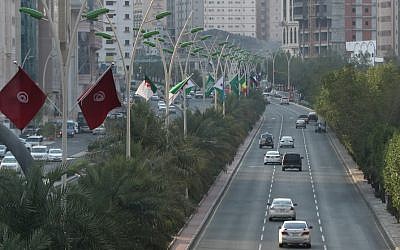 Flags from different countries are pictured in the Saudi holy city of Mecca ahead of the upcoming twin summits of the Arab League and of the Gulf Cooperation Council, on May 27, 2019. (Bandar ALDANDANI / AFP)