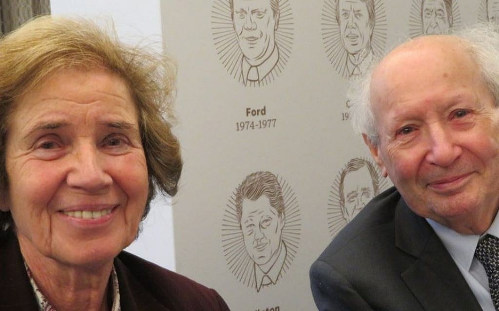 Beate and Serge Klarsfeld pose before receiving an award from the US Holocaust Memorial Museum in Washington D.C., April 29, 2019. (Ron Kampeas/JTA) Beate and Serge Klarsfeld pose before receiving an award from the US Holocaust Memorial Museum in Washington D.C., April 29, 2019. (Ron Kampeas/JTA)