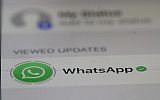 The WhatsApp messaging app is displayed on an iPhone on May 14, 2019, in San Anselmo, California. (Justin Sullivan/Getty Images)