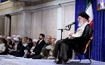 Iranian Supreme Leader Ayatollah Ali Khamenei, right, meets with Iranian government officials in Tehran on May 14, 2019. (Khamenei's official website)