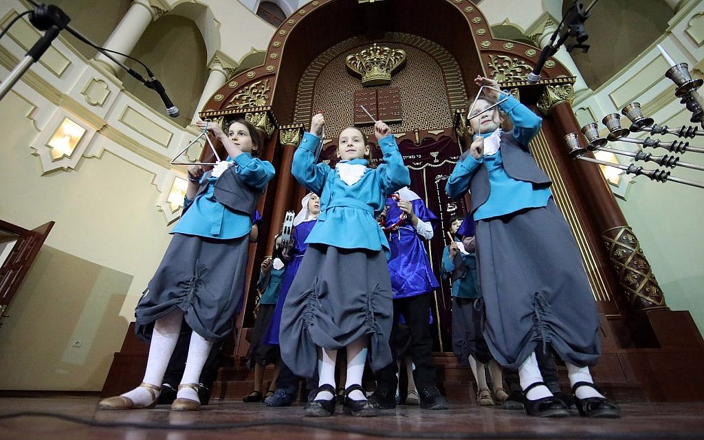 Illustrative: Children play musical instruments during the celebration of Hanukkah at the Kharkiv Choral Synagogue, in Kharkiv, northeastern Ukraine, December 5, 2018. (Vyacheslav Madiyevskyy/Barcroft Media via Getty Images) Illustrative: Children play musical instruments during the celebration of Hanukkah at the Kharkiv Choral Synagogue, in Kharkiv, northeastern Ukraine, December 5, 2018. (Vyacheslav Madiyevskyy/Barcroft Media via Getty Images)