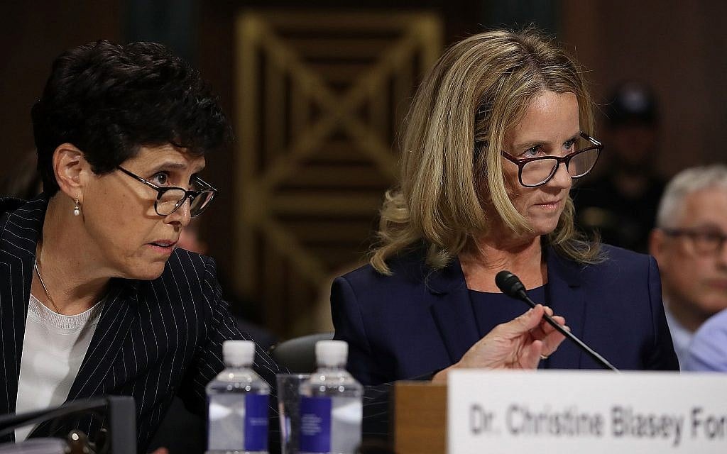 Debra Katz, left, looks on as Christine Blasey Ford testifies before the Senate Judiciary Committee, September 27, 2018. (Win McNamee/Getty Images/via JTA) Debra Katz, left, looks on as Christine Blasey Ford testifies before the Senate Judiciary Committee, September 27, 2018. (Win McNamee/Getty Images/via JTA)