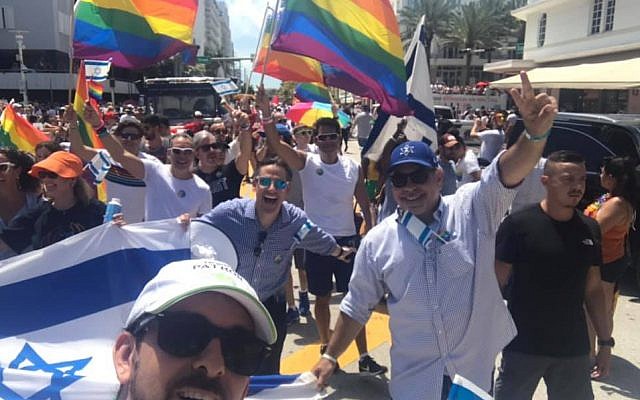 Israeli Consul General of Miami Lior Hayat (in blue baseball cap) at the 2019 Miami Gay Pride Parade. (Facebook) Israeli Consul General of Miami Lior Hayat (in blue baseball cap) at the 2019 Miami Gay Pride Parade. (Facebook)