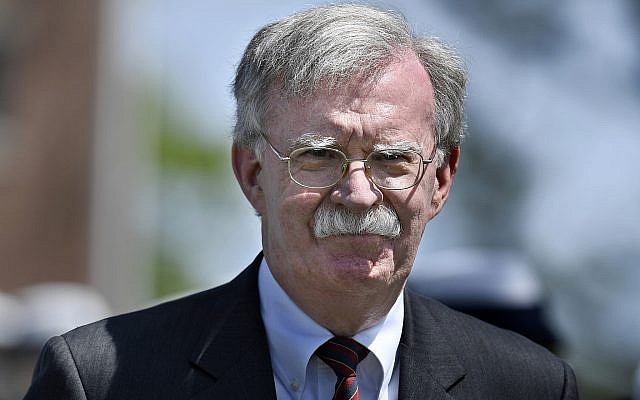 US National Security Adviser John Bolton arrives to speak at the commencement for the United States Coast Guard Academy in New London, Connecticut., May 22, 2019. (AP/Jessica Hill) US National Security Adviser John Bolton arrives to speak at the commencement for the United States Coast Guard Academy in New London, Connecticut., May 22, 2019. (AP/Jessica Hill)