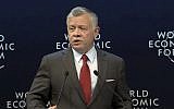 King Abdullah II of Jordan addresses the World Economic Forum at the Dead Sea, Jordan on April 6, 2019. (WEF via AP, Pool)