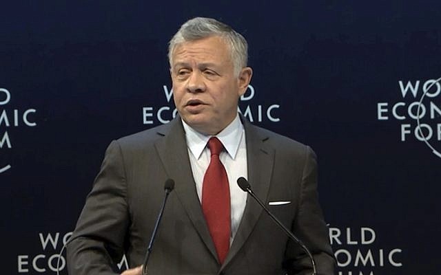 King Abdullah II of Jordan addresses the World Economic Forum at the Dead Sea, Jordan on April 6, 2019. (WEF via AP, Pool) King Abdullah II of Jordan addresses the World Economic Forum at the Dead Sea, Jordan on April 6, 2019. (WEF via AP, Pool)