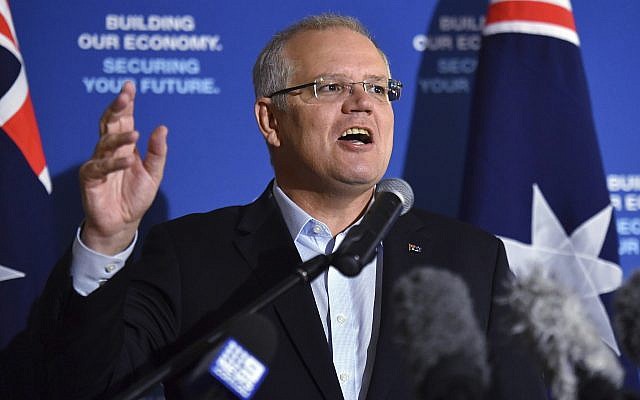 Australian Prime Minister Scott Morrison speaks at a business breakfast in Darwin, April 24, 2019. (Mick Tsikas/AAP Image via AP) Australian Prime Minister Scott Morrison speaks at a business breakfast in Darwin, April 24, 2019. (Mick Tsikas/AAP Image via AP)