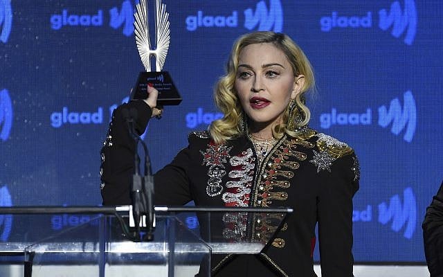 Honoree Madonna accepts the advocate for change award at the 30th annual GLAAD Media Awards at the New York Hilton Midtown in New York, on May 4, 2019. (Evan Agostini/Invision/AP) Honoree Madonna accepts the advocate for change award at the 30th annual GLAAD Media Awards at the New York Hilton Midtown in New York, on May 4, 2019. (Evan Agostini/Invision/AP)
