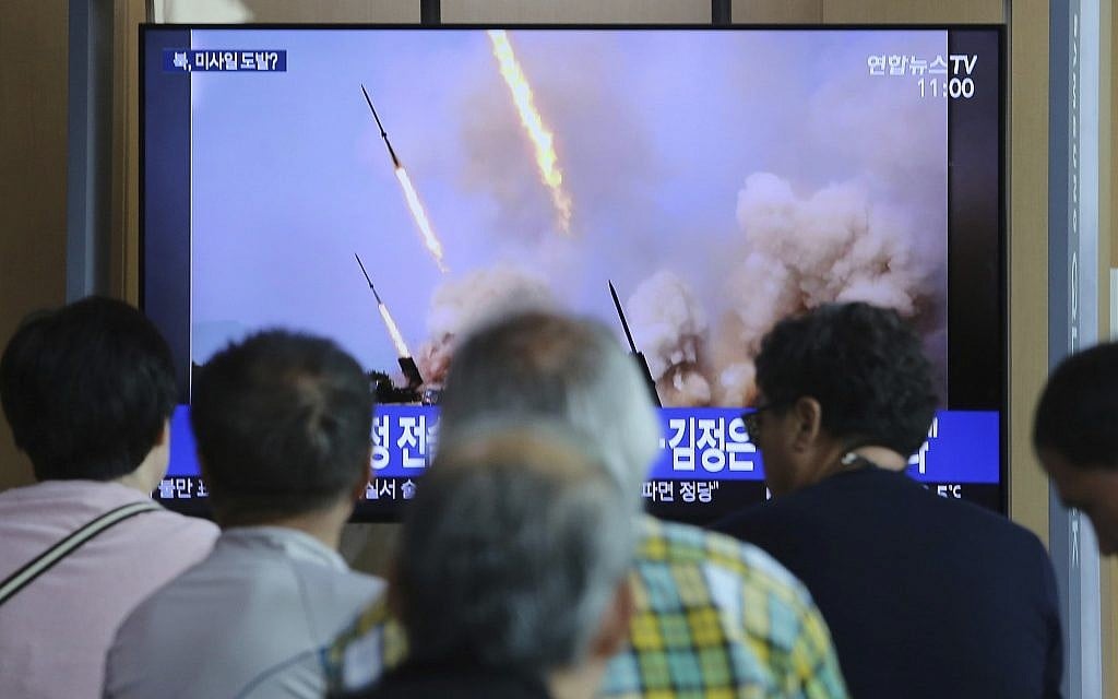 People watch a TV showing a news program reporting North Korea's missile launch, at the Seoul Railway Station in Seoul, South Korea, May 5, 2019 (AP Photo/Ahn Young-joon) People watch a TV showing a news program reporting North Korea's missile launch, at the Seoul Railway Station in Seoul, South Korea, May 5, 2019 (AP Photo/Ahn Young-joon)