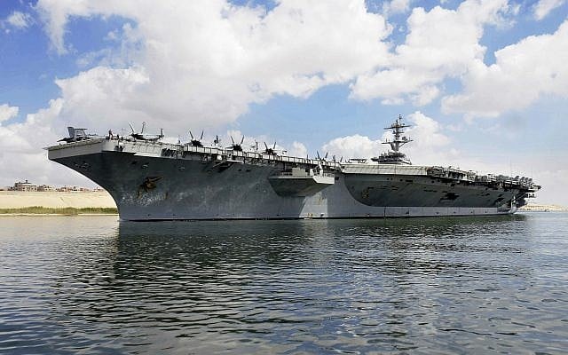 The USS Abraham Lincoln sails south in the Suez canal near Ismailia, Thursday, May 9, 2019 (Suez Canal Authority via AP) The USS Abraham Lincoln sails south in the Suez canal near Ismailia, Thursday, May 9, 2019 (Suez Canal Authority via AP)