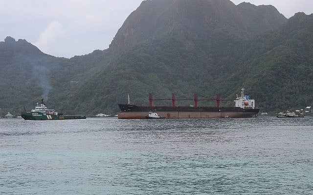 A North Korean cargo ship, Wise Honest, middle, that was towed into the Port of Pago Pago in the late morning on May 11, 2019, in Pago Pago, American Samoa. (AP Photo/Fili Sagapolutele) A North Korean cargo ship, Wise Honest, middle, that was towed into the Port of Pago Pago in the late morning on May 11, 2019, in Pago Pago, American Samoa. (AP Photo/Fili Sagapolutele)