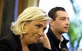 Leader of the French National Front Marine Le Pen, left, and Far-right top candidate of the National Rally party Jordan Bardella attend a press conference before a rally with right-wing EU leaders in Milan, Italy, Saturday, May 18, 2019 (AP Photo/Luca Bruno)