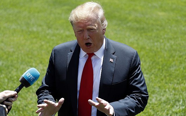 US President Donald Trump speaks to members of the media on the South Lawn of the White House in Washington, May 24, 2019, before boarding Marine One for a short trip to Andrews Air Force Base, Maryland, and then on to Tokyo. (AP Photo/Pablo Martinez Monsivais) US President Donald Trump speaks to members of the media on the South Lawn of the White House in Washington, May 24, 2019, before boarding Marine One for a short trip to Andrews Air Force Base, Maryland, and then on to Tokyo. (AP Photo/Pablo Martinez Monsivais)