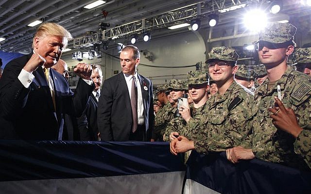 President Donald Trump greets troops after speaking at a Memorial Day event aboard the USS Wasp, Tuesday, May 28, 2019, in Yokosuka, Japan. (AP Photo/Evan Vucci) President Donald Trump greets troops after speaking at a Memorial Day event aboard the USS Wasp, Tuesday, May 28, 2019, in Yokosuka, Japan. (AP Photo/Evan Vucci)