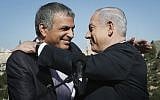 Backdropped by Jerusalem's Old City Walls, Prime Minister Benjamin Netanyahu (right) holds a press conference with Moshe Kahlon, January 21, 2013. (Miriam Alster/FLASH90)