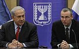 Prime Minister Benjamin Netanyahu (left) and Likud MK Yariv Levin during a faction meeting at the Knesset on December 9, 2013. (Miriam Alster/Flash90)